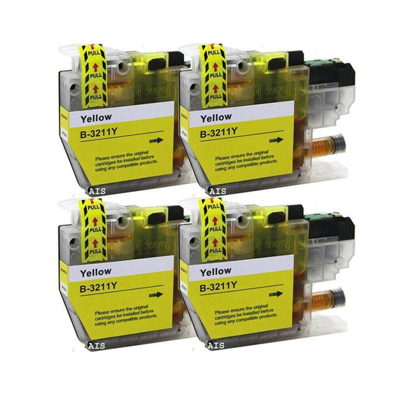 4 Yellow Compatible Ink Cartridges, For Brother LC3211, LC3211Y NON-OEM