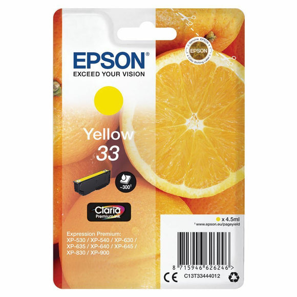 Genuine Epson 33, Oranges Yellow Ink Cartridge, T3344, C13T33444012
