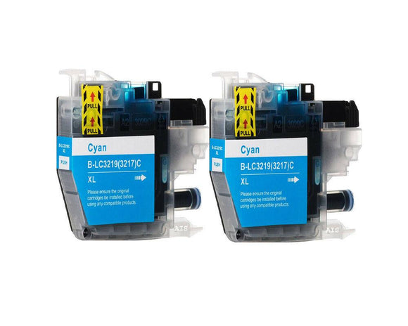 2 Cyan Compatible Ink Cartridge, Replaces For Brother LC3217C, NON-OEM