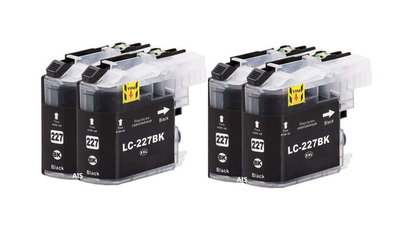4 Black Compatible Ink Cartridges, Replaces For Brother LC227XLBK, NON-OEM