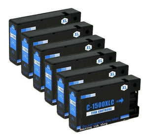6 Cyan Compatible Ink Cartridges, Replaces For Canon PGI1500XLC, NON-OEM