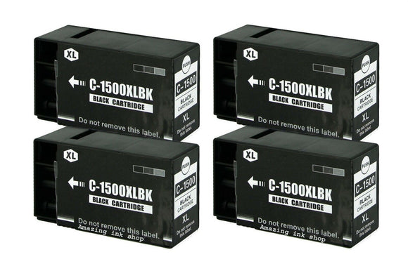 4 Compatible C1500XL High Capacity Black Ink Cartridges, Replaces For Canon PGI-1500XLBK