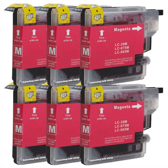 6 Magenta Compatible Ink Cartridges, For Brother LC985, LC-985M, NON-OEM