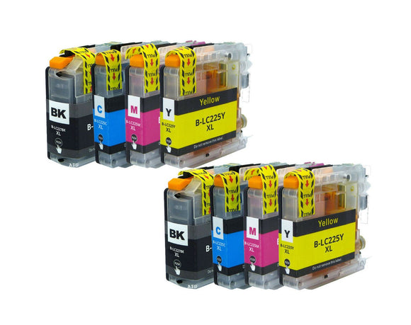 8 Compatible Ink Cartridges, For Brother LC225XLCMY, LC227XLBK NON-OEM