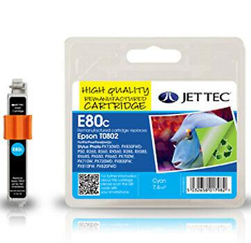 JET TEC E80C, Cyan Remanufactured Ink Cartridge, Replaces For Epson T0802, C13T08024012
