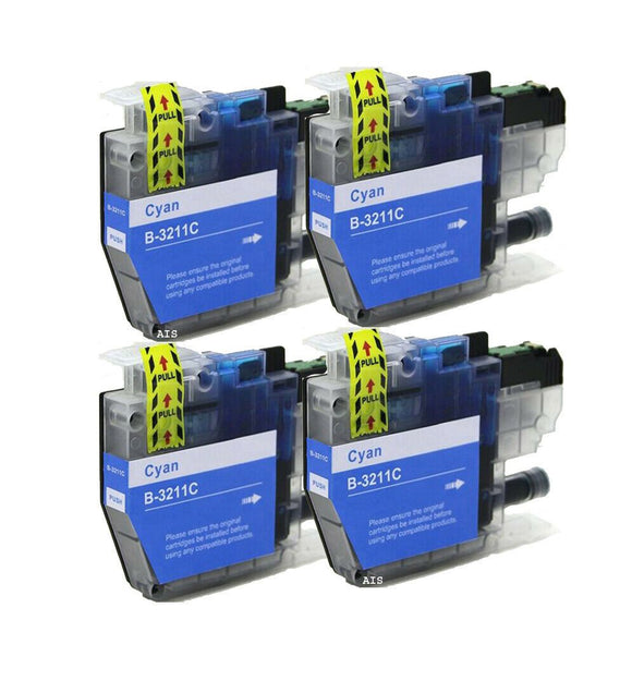4 Compatible Cyan Ink Cartridges, Replaces For Brother LC3211, LC3211C, NON-OEM