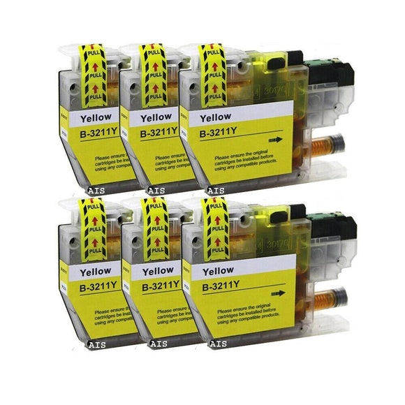 6 Compatible Yellow Ink Cartridges, Replaces For Brother LC3211Y, NON-OEM