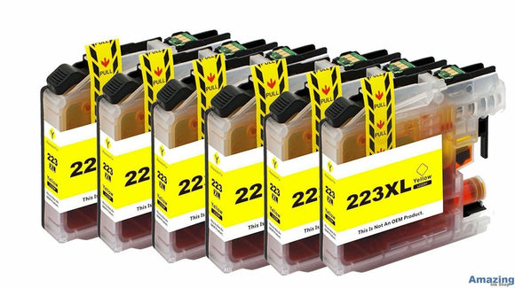 6  Yellow Compatible Ink Cartridges, Replaces For Brother LC-221Y LC-223Y,  NON-OEM