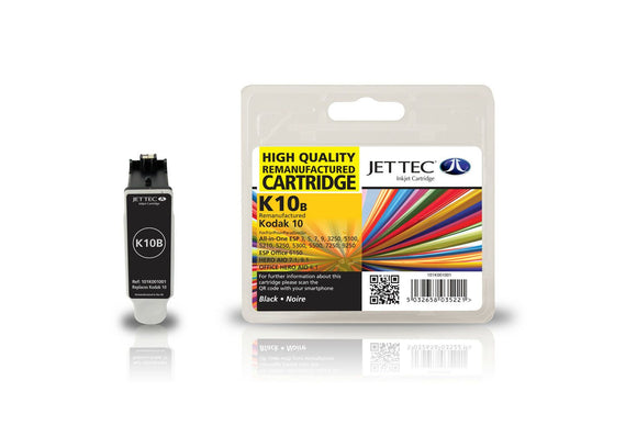 Jet Tec K10B Black Ink jet Print Cartridge, Replaces For Kodak No 10 3949914 3947058