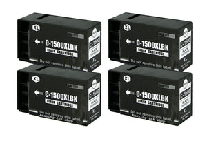 4 Compatible Black Ink Cartridges, Replaces For Canon PGI-1500XLBK, NON-OEM