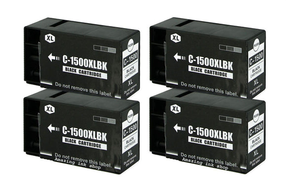 4 Compatible Black Ink Cartridges, Replaces For Canon PGI-1500XLBK, NON-OEM