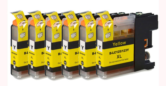 6 Compatible B123Y Yellow Ink Cartridges, Replaces For Brother LC123Y, LC-123Y, NON-OEM