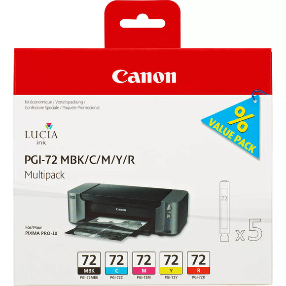 Genuine Canon PGI-72, Multipack Ink Cartridges, PGI-72 MB/C/M/Y/R, 6402B009