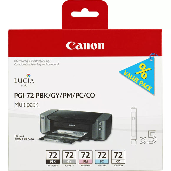 Genuine Canon PGI-72, Multipack Ink Cartridges, PGI-72PBK/GY/PM/PC/CO, 6403B007