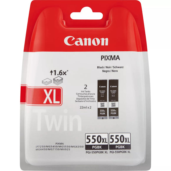 Genuine Canon PGI-550PGBK XL High Yield Twin Black Ink Cartridge, 6431B001