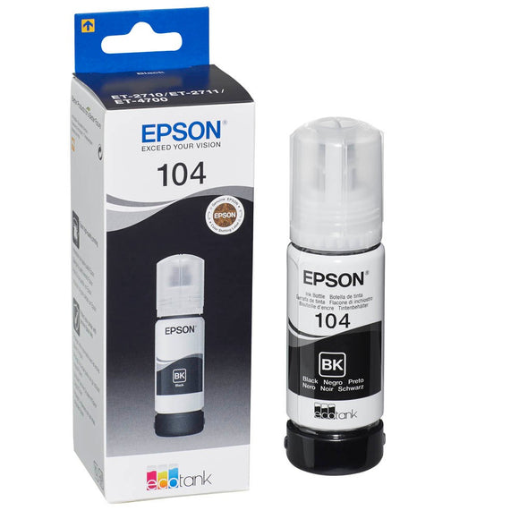 Genuine Epson 104, Black Ecotank Ink Bottle, T00P1, C13T00P140, 65ml