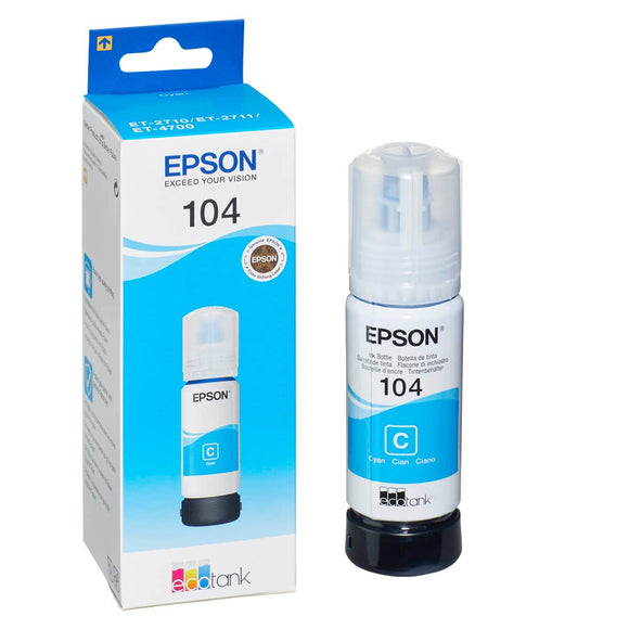 Genuine Epson 104, Cyan Ecotank Ink Bottle, T00P2, C13T00P240, 65ml