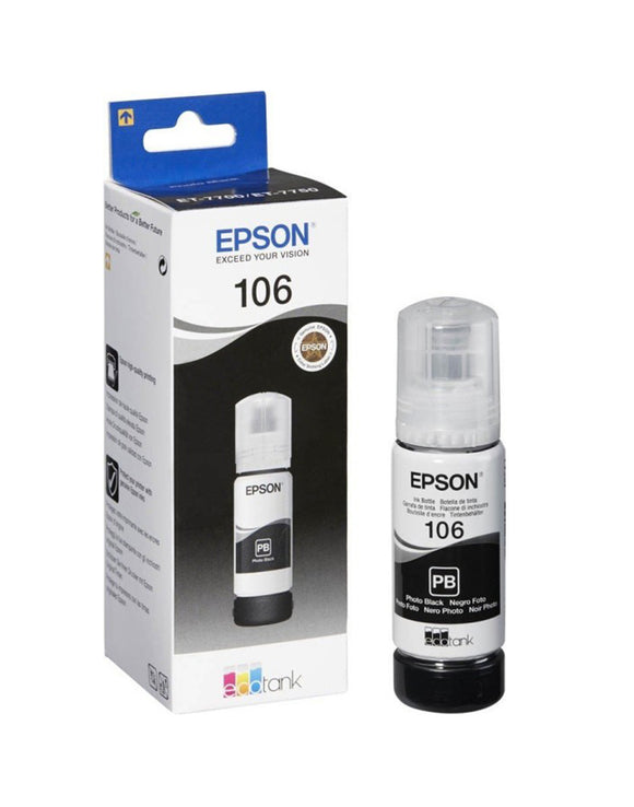 Genuine Epson 106, Photo Black Ecotank Ink Bottle, T00R1, C13T00R140, 70ml