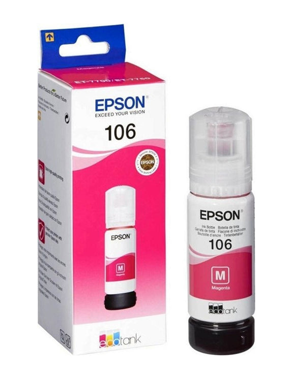 Genuine Epson 106, Magenta Ecotank Ink Bottle, T00R3, C13T00R340, 70ml