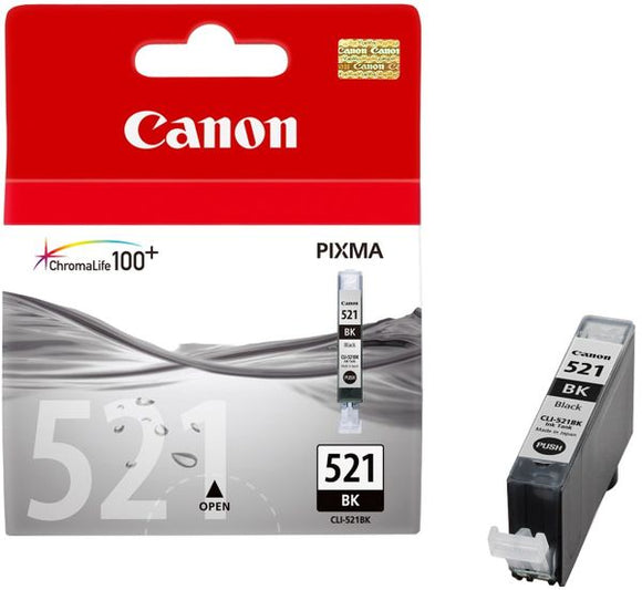 Genuine Canon CLI521BK, Black Ink Cartridge, CLI-521BK, 2933B001
