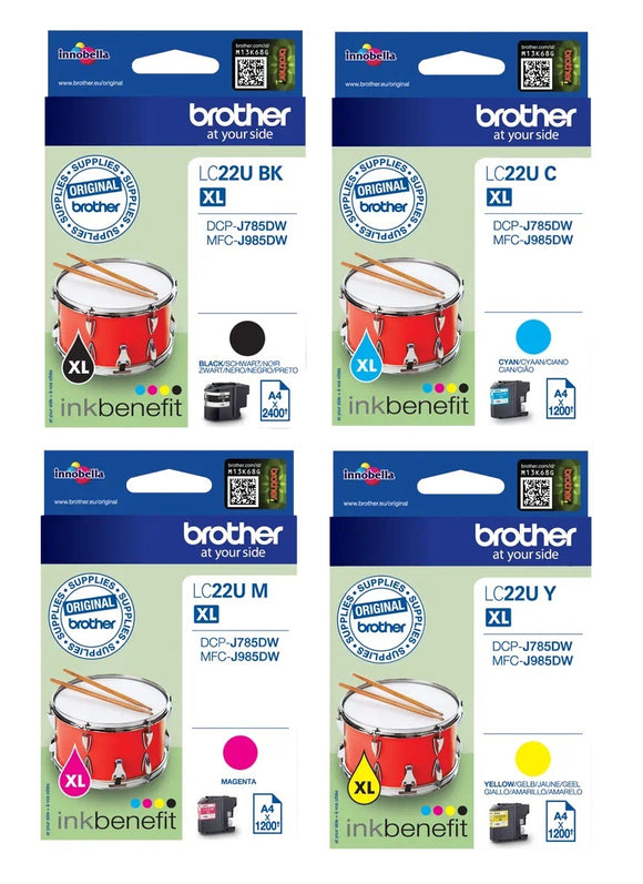 Genuine Brother LC22U, High Capacity Multipack Ink Cartridges, LC-22UBCMY, XL