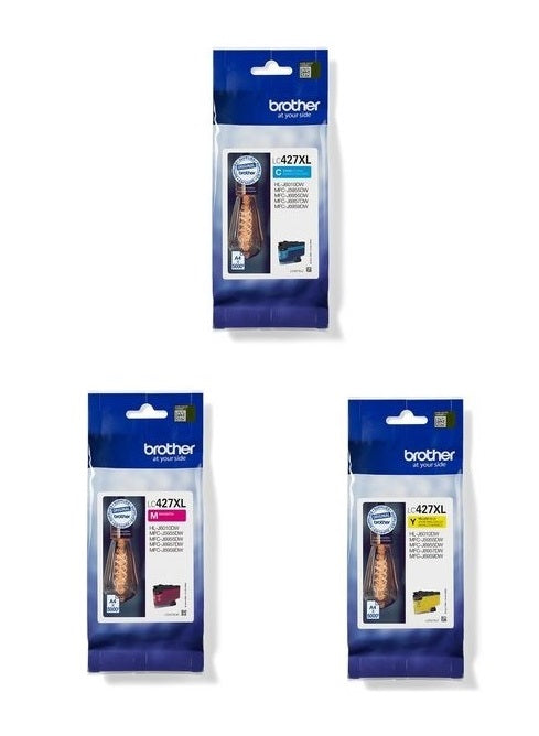 Genuine Brother LC427XL, 3 Colour Ink Cartridges, LC427XLC, LC427XLM, LC427XLY,