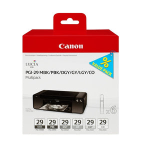 Canon PGI-29, Multipack Ink Cartridges, PGI-29MBK/PBK/DGY/GY/LGY/CO, 4868B018