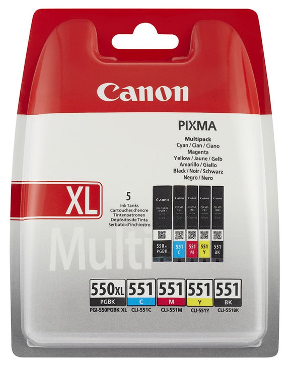 Genuine Canon Multipack Ink Cartridges PGI-550XLBK, CLI-551BK/C/MY