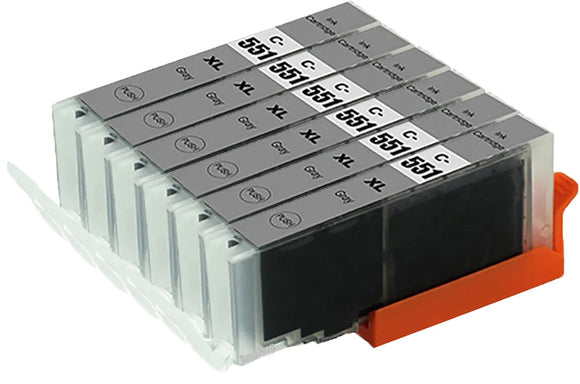 6 Compatible Grey Ink Cartridge, For Canon CLI-551XLGY, NON-OEM