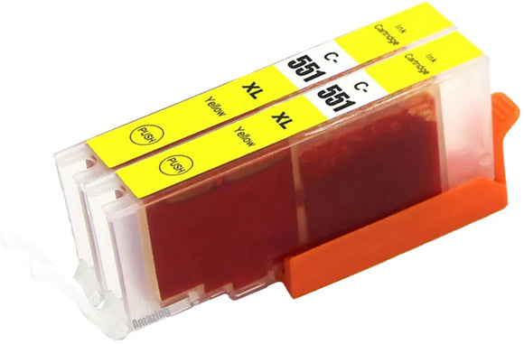 2 Compatible Yellow Ink Cartridge, Replaces For Canon CLI-551XLY, NON-OEM