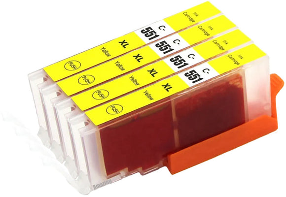 4 Compatible Yellow Ink Cartridge, Replaces For Canon CLI-551XLY, NON-OEM