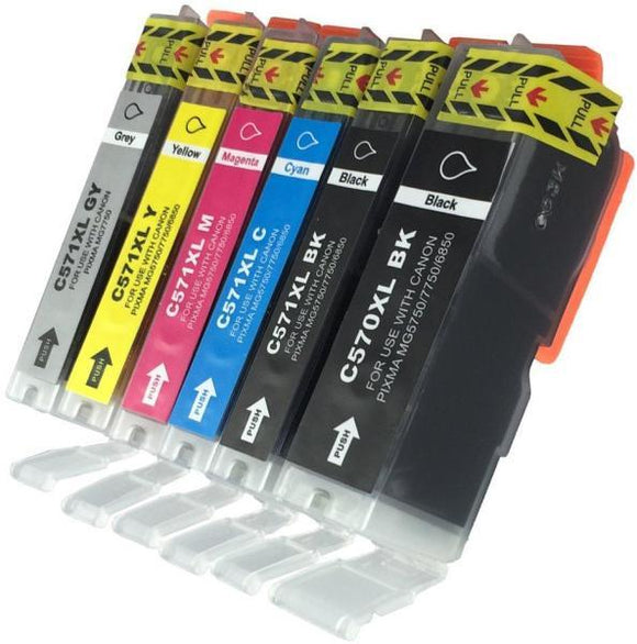 6 Compatible Ink Cartridge Replaces For Canon PGI-570BK CLI-571BCMYGY NON-OEM