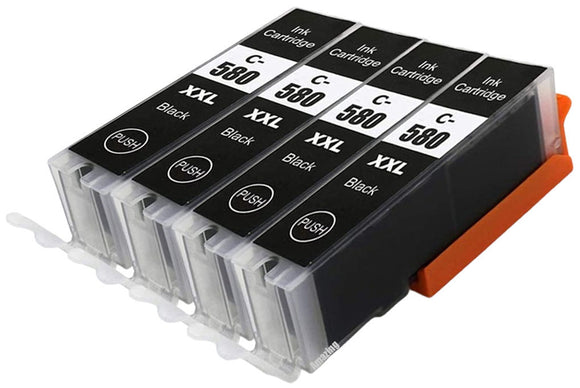 4 Black Compatible Ink Cartridges, Replaces For Canon PGI-580PGBKXL, NON-OME