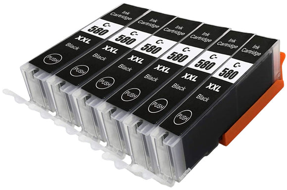6 Black Compatible Ink Cartridges, Replaces For Canon PGI-580PGBKXL, NON-OEM