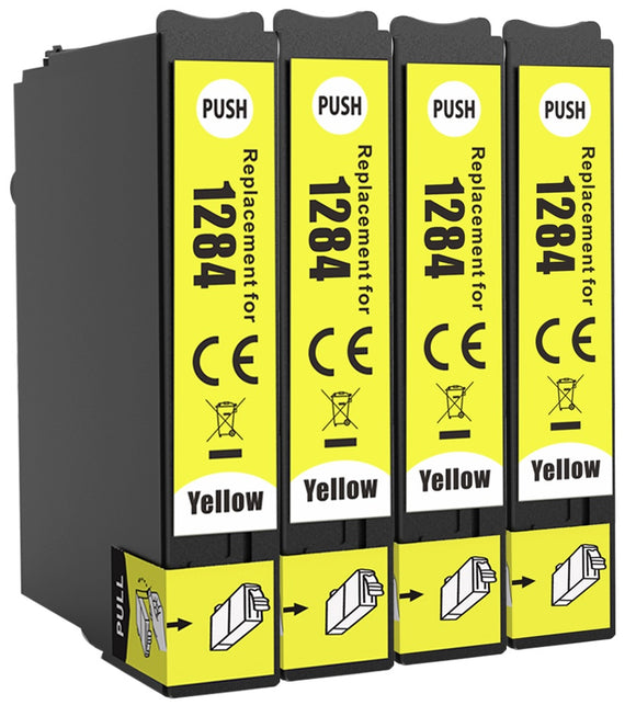 4 Compatible 1284, Yellow Ink Cartridge, Replaces For Epson T1284, NON-OEM