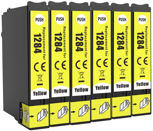 6 Compatible 1284, Yellow Ink Cartridge, Replaces For Epson T1284, NON-OEM