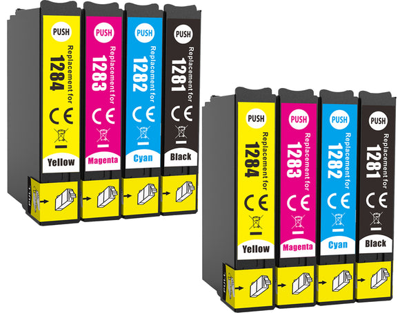 8 Compatible Ink Cartridges, Replaces For Epson T1285, NON-OEM