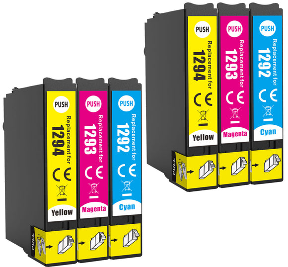 6 Compatible Ink Cartridges, Replaces For Epson T1292, T1293, T1294, NON-OEM