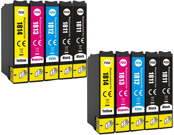 10 Compatible Multipack Ink Cartridges, Replaces For Epson 18XL, T1816, NON-OEM