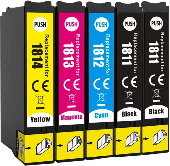 5 Compatible Multipack Ink Cartridges, Replaces For Epson 18XL, T1816, NON-OEM