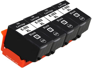 4 Compatible Black Ink Cartridges, Replaces For Epson 202XL, T02G1, NON-OEM