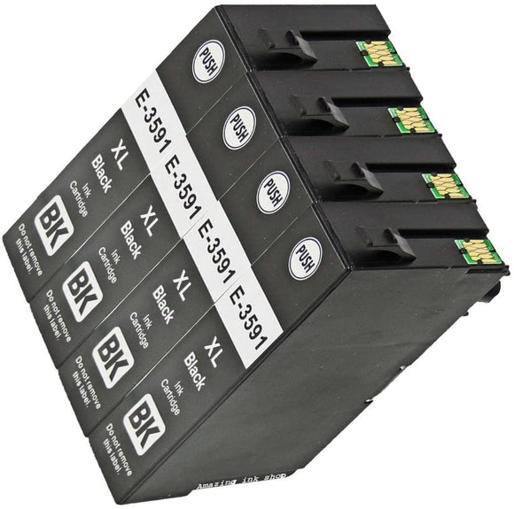 4 Compatible Black Ink Printer Cartridges, Replaces For Epson 35XL, T3591, NON-OEM