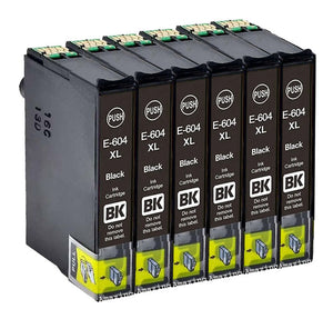 6 Compatible Black Ink Cartridges, For Epson 604XL, T10H1, NON-OEM