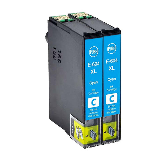 2 Compatible Cyan Ink Cartridges, For Epson 604XL, T10H2, NON-OEM