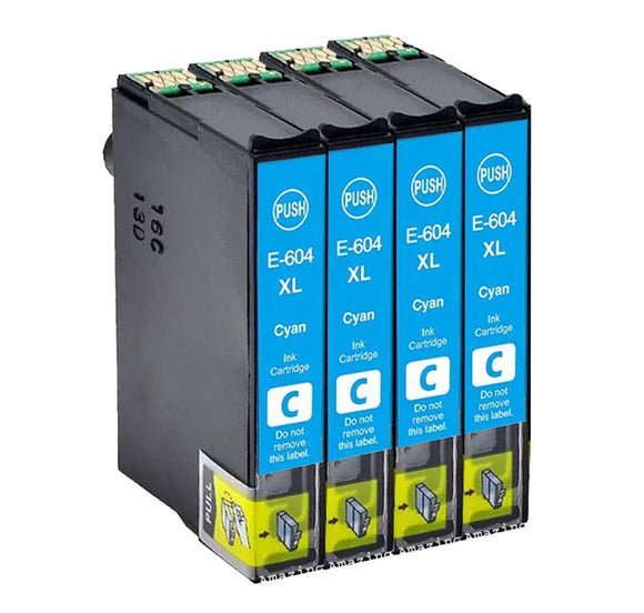 4 Compatible Cyan Ink Cartridges, For Epson 604XL, T10H2, NON-OEM