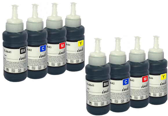 8 Colours Ink Bottles, For Epson EcoTank  T6641, T6642, T6643, T6644, NON-OEM