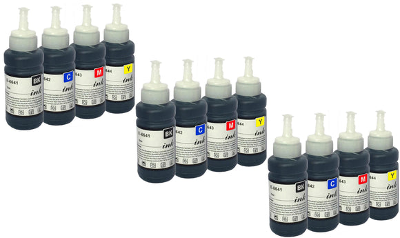 12 Colours Ink Bottles, For Epson EcoTank  T6641, T6642, T6643, T6644, NON-OEM