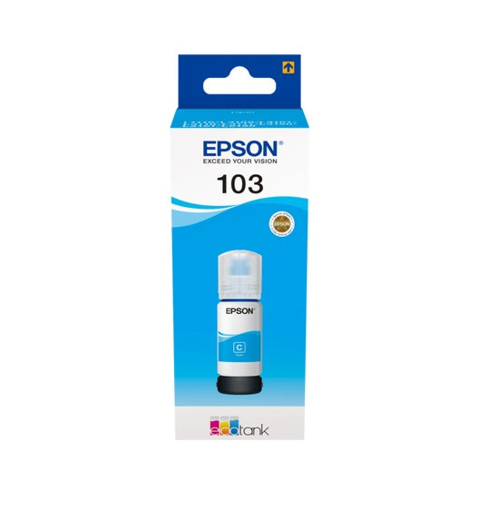 Genuine Epson 103, Cyan Ecotank Ink Bottle, T00S2, C13T00S24A10, 65ml