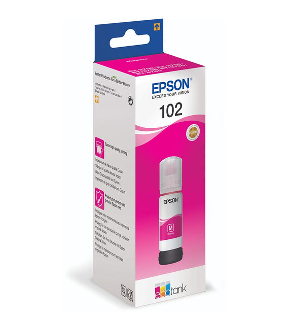 Genuine Epson 102, Magenta Ecotank Ink Bottle, T03R3, C13T03R340, 70ml