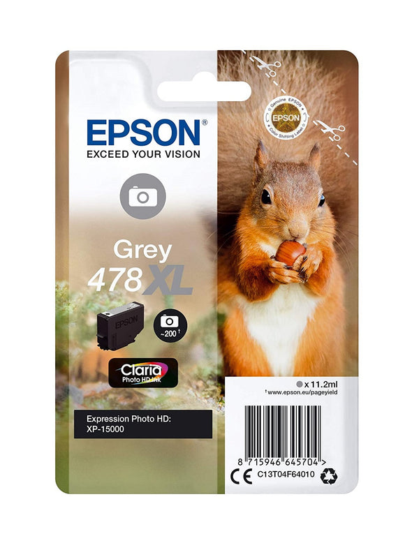 Genuine Epson 478XL, Squirrel Photo HD Grey Ink Cartridge, T04F6, C13T04F64010